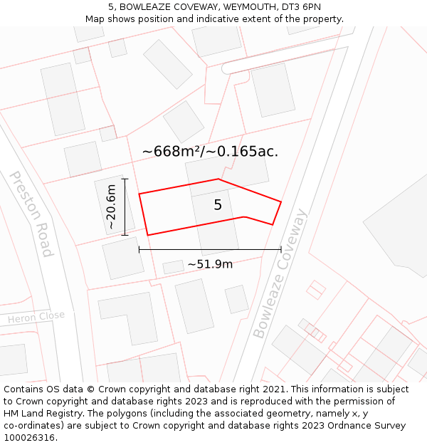 5, BOWLEAZE COVEWAY, WEYMOUTH, DT3 6PN: Plot and title map