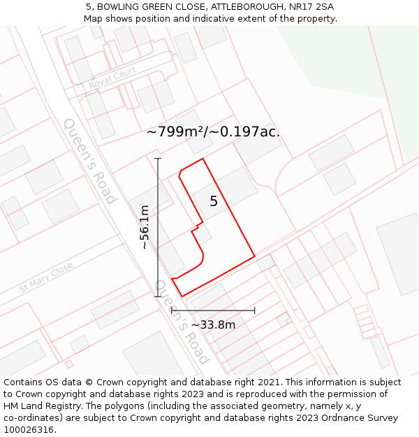 5, BOWLING GREEN CLOSE, ATTLEBOROUGH, NR17 2SA: Plot and title map