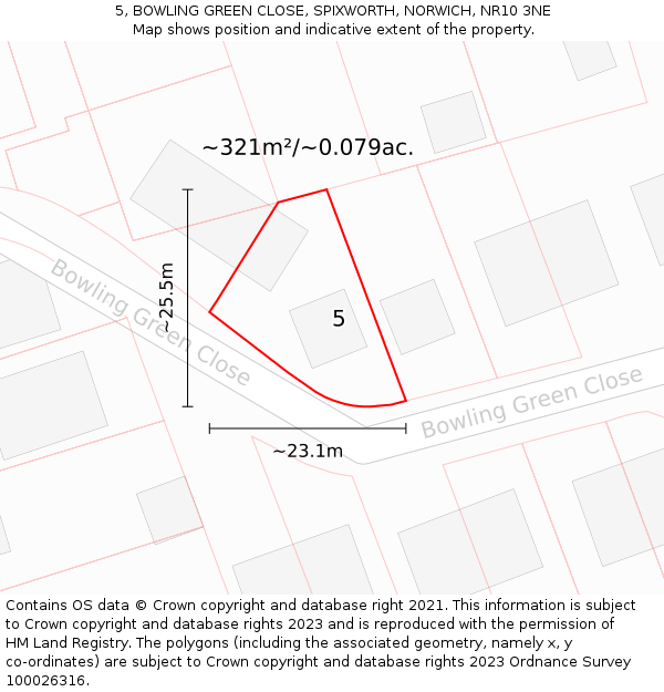 5, BOWLING GREEN CLOSE, SPIXWORTH, NORWICH, NR10 3NE: Plot and title map