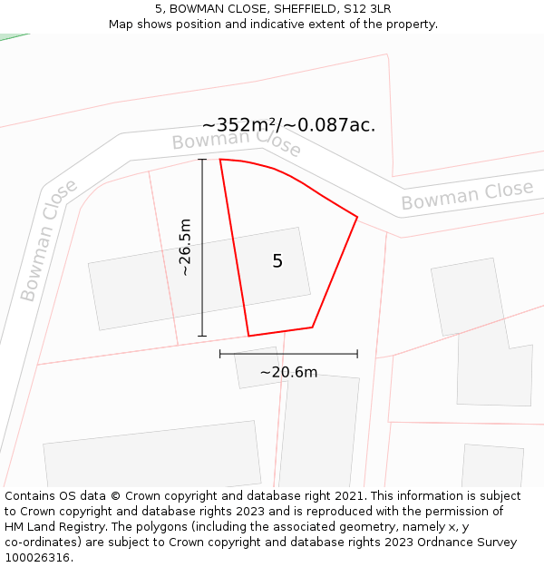 5, BOWMAN CLOSE, SHEFFIELD, S12 3LR: Plot and title map