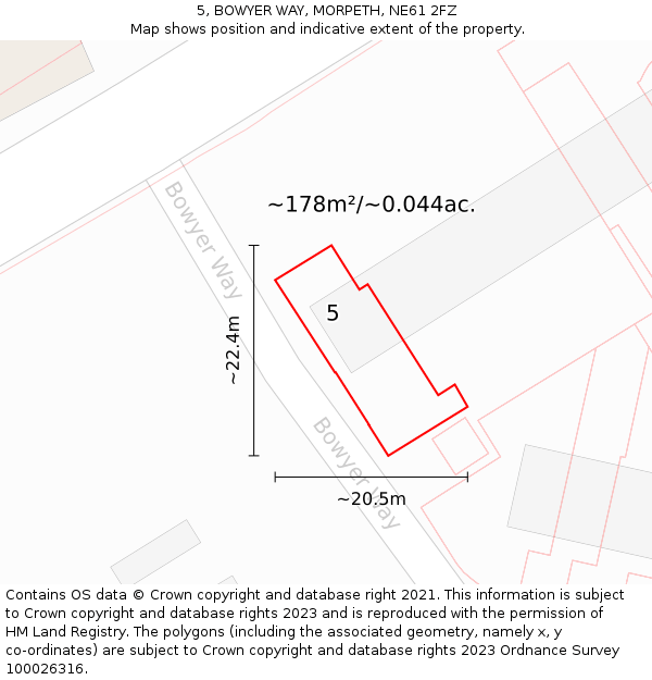 5, BOWYER WAY, MORPETH, NE61 2FZ: Plot and title map