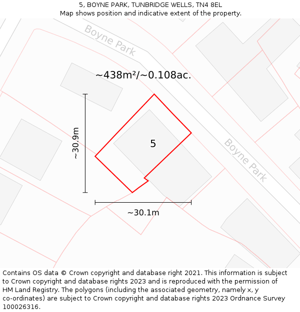 5, BOYNE PARK, TUNBRIDGE WELLS, TN4 8EL: Plot and title map