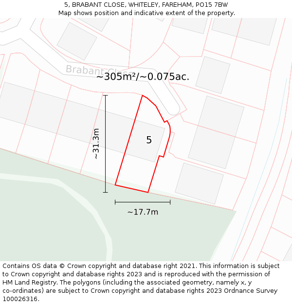 5, BRABANT CLOSE, WHITELEY, FAREHAM, PO15 7BW: Plot and title map