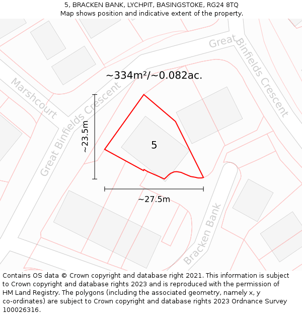 5, BRACKEN BANK, LYCHPIT, BASINGSTOKE, RG24 8TQ: Plot and title map