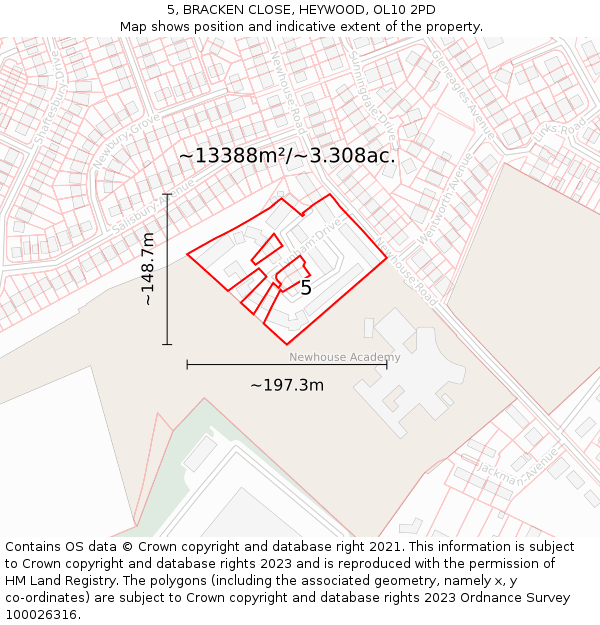 5, BRACKEN CLOSE, HEYWOOD, OL10 2PD: Plot and title map