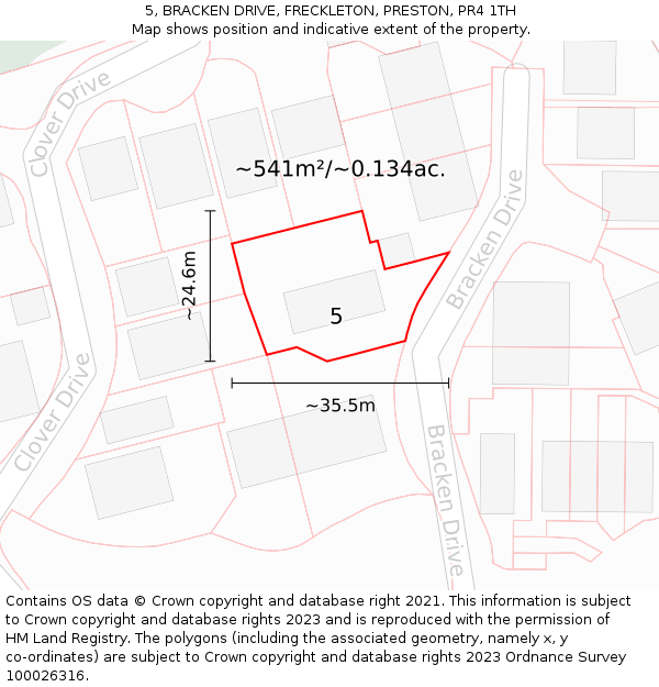5, BRACKEN DRIVE, FRECKLETON, PRESTON, PR4 1TH: Plot and title map