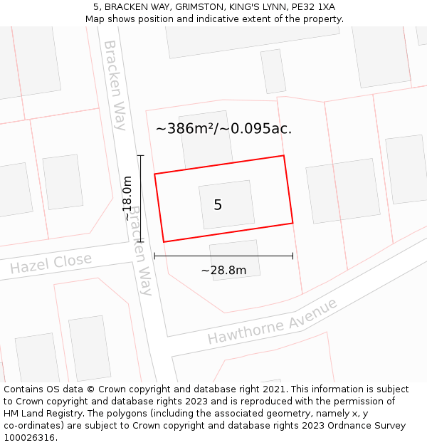 5, BRACKEN WAY, GRIMSTON, KING'S LYNN, PE32 1XA: Plot and title map