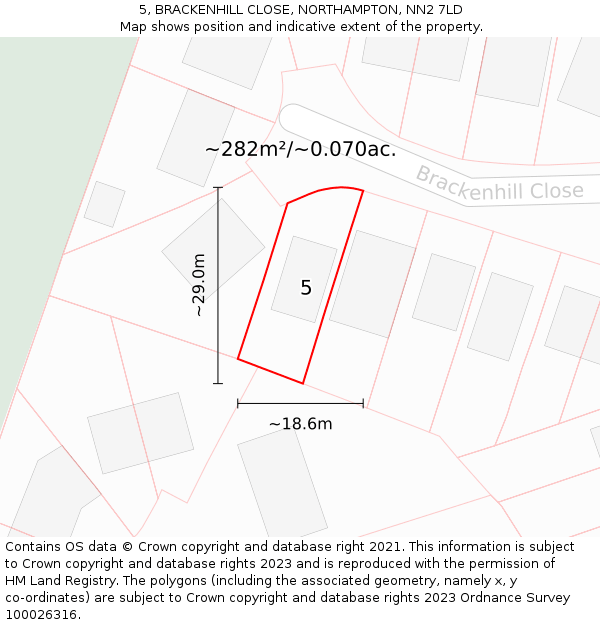 5, BRACKENHILL CLOSE, NORTHAMPTON, NN2 7LD: Plot and title map