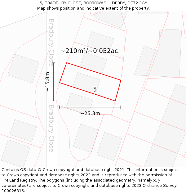 5, BRADBURY CLOSE, BORROWASH, DERBY, DE72 3GY: Plot and title map