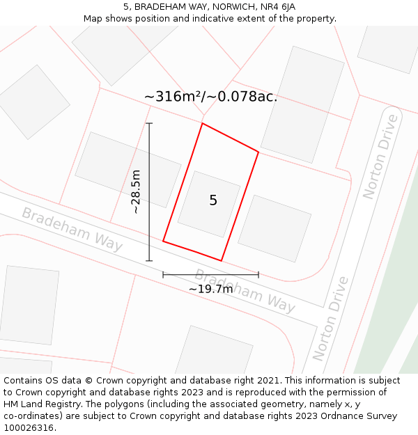 5, BRADEHAM WAY, NORWICH, NR4 6JA: Plot and title map