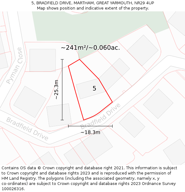 5, BRADFIELD DRIVE, MARTHAM, GREAT YARMOUTH, NR29 4UP: Plot and title map