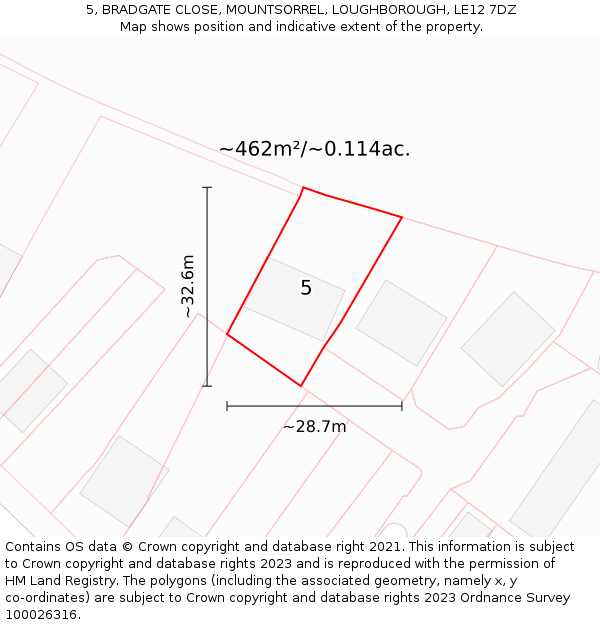 5, BRADGATE CLOSE, MOUNTSORREL, LOUGHBOROUGH, LE12 7DZ: Plot and title map