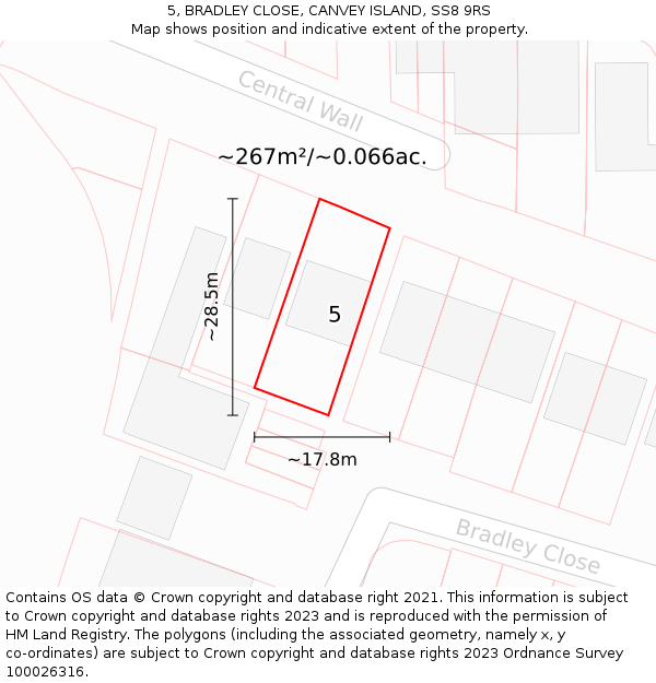 5, BRADLEY CLOSE, CANVEY ISLAND, SS8 9RS: Plot and title map