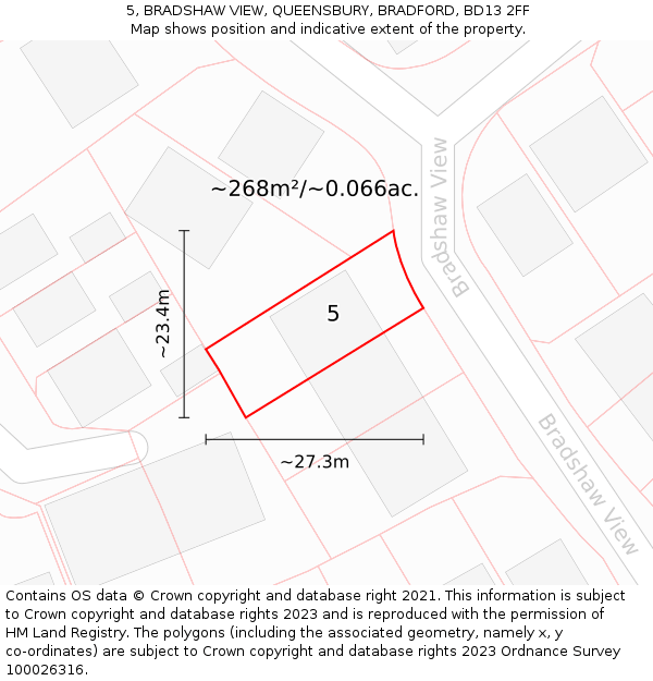 5, BRADSHAW VIEW, QUEENSBURY, BRADFORD, BD13 2FF: Plot and title map