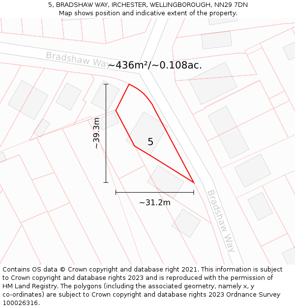 5, BRADSHAW WAY, IRCHESTER, WELLINGBOROUGH, NN29 7DN: Plot and title map