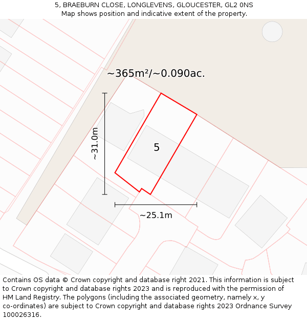 5, BRAEBURN CLOSE, LONGLEVENS, GLOUCESTER, GL2 0NS: Plot and title map