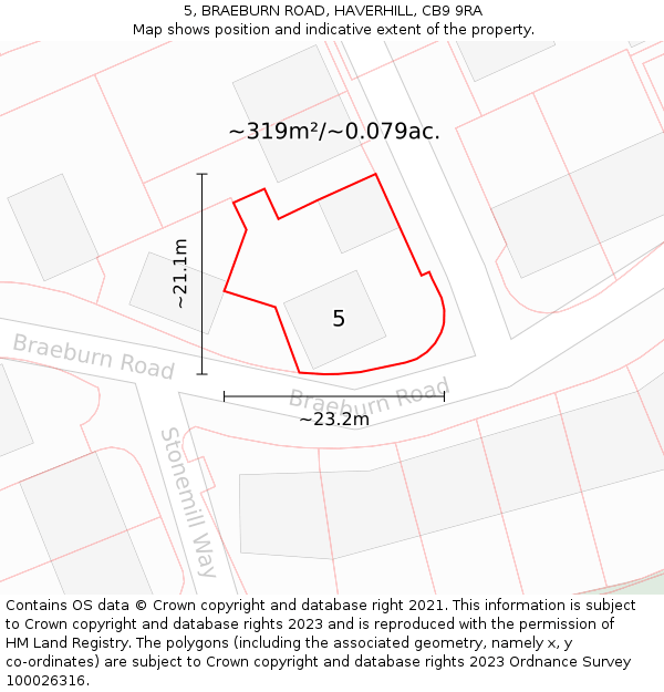5, BRAEBURN ROAD, HAVERHILL, CB9 9RA: Plot and title map