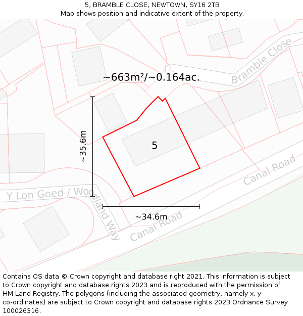 5, BRAMBLE CLOSE, NEWTOWN, SY16 2TB: Plot and title map