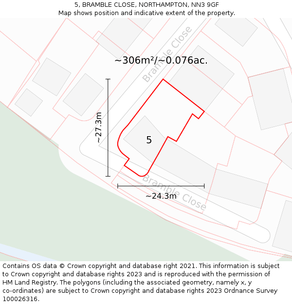 5, BRAMBLE CLOSE, NORTHAMPTON, NN3 9GF: Plot and title map