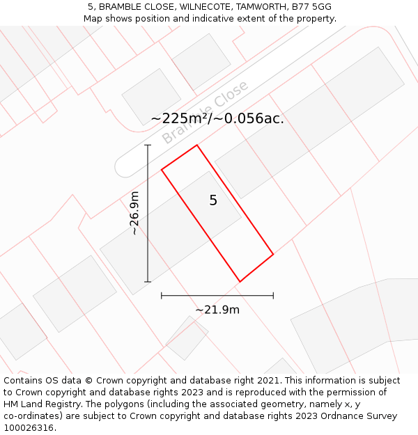 5, BRAMBLE CLOSE, WILNECOTE, TAMWORTH, B77 5GG: Plot and title map