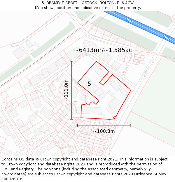 5, BRAMBLE CROFT, LOSTOCK, BOLTON, BL6 4GW: Plot and title map