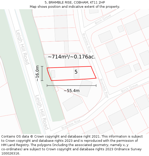 5, BRAMBLE RISE, COBHAM, KT11 2HP: Plot and title map