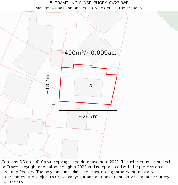 5, BRAMBLING CLOSE, RUGBY, CV23 0WR: Plot and title map