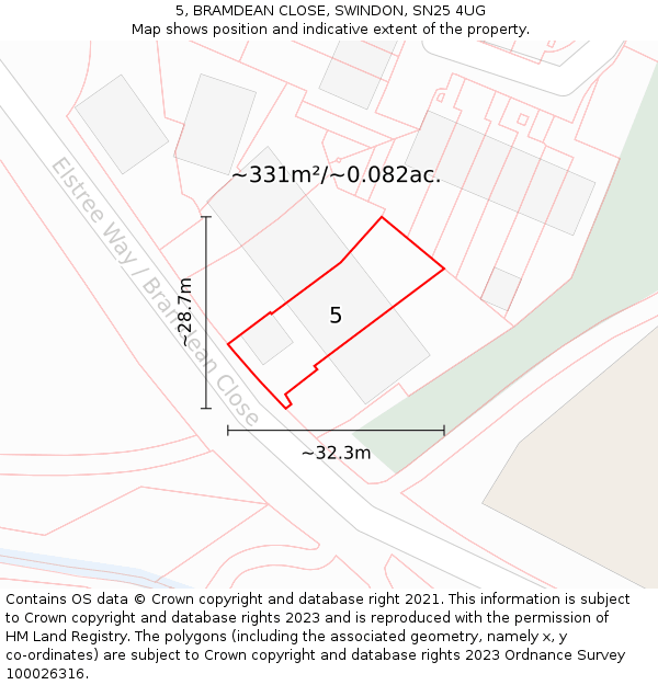 5, BRAMDEAN CLOSE, SWINDON, SN25 4UG: Plot and title map