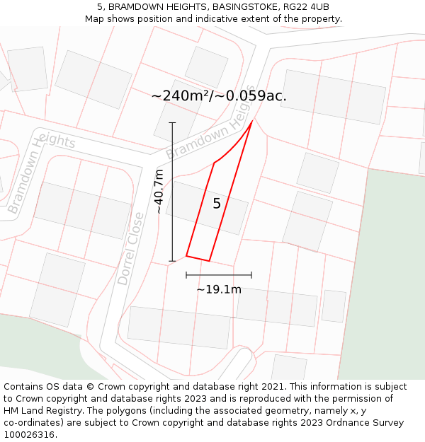5, BRAMDOWN HEIGHTS, BASINGSTOKE, RG22 4UB: Plot and title map