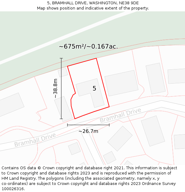 5, BRAMHALL DRIVE, WASHINGTON, NE38 9DE: Plot and title map
