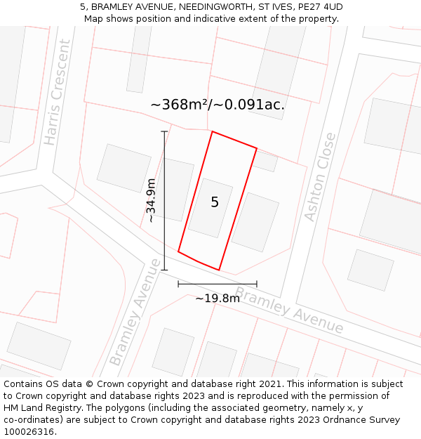 5, BRAMLEY AVENUE, NEEDINGWORTH, ST IVES, PE27 4UD: Plot and title map