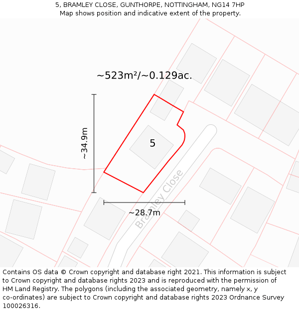 5, BRAMLEY CLOSE, GUNTHORPE, NOTTINGHAM, NG14 7HP: Plot and title map