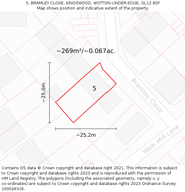 5, BRAMLEY CLOSE, KINGSWOOD, WOTTON-UNDER-EDGE, GL12 8SF: Plot and title map