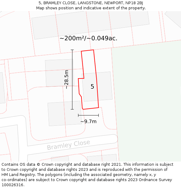 5, BRAMLEY CLOSE, LANGSTONE, NEWPORT, NP18 2BJ: Plot and title map