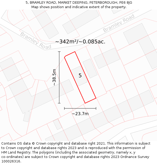 5, BRAMLEY ROAD, MARKET DEEPING, PETERBOROUGH, PE6 8JG: Plot and title map