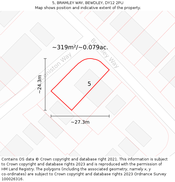 5, BRAMLEY WAY, BEWDLEY, DY12 2PU: Plot and title map