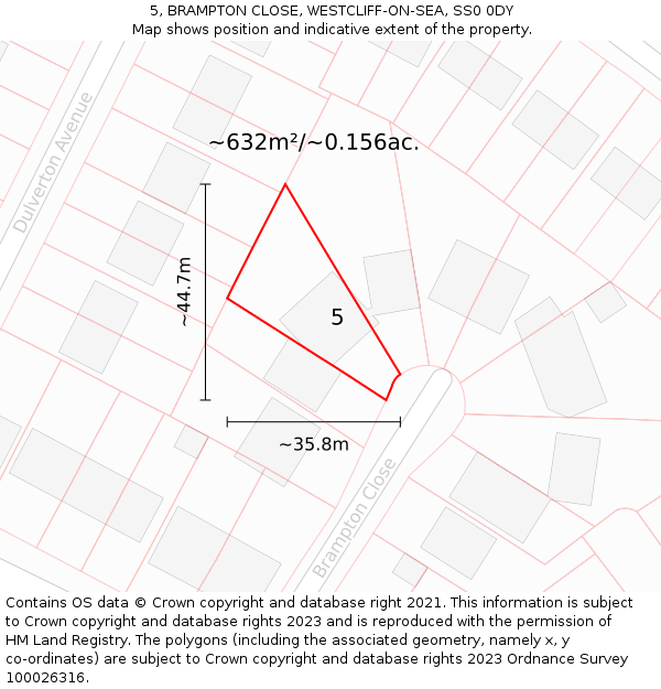 5, BRAMPTON CLOSE, WESTCLIFF-ON-SEA, SS0 0DY: Plot and title map