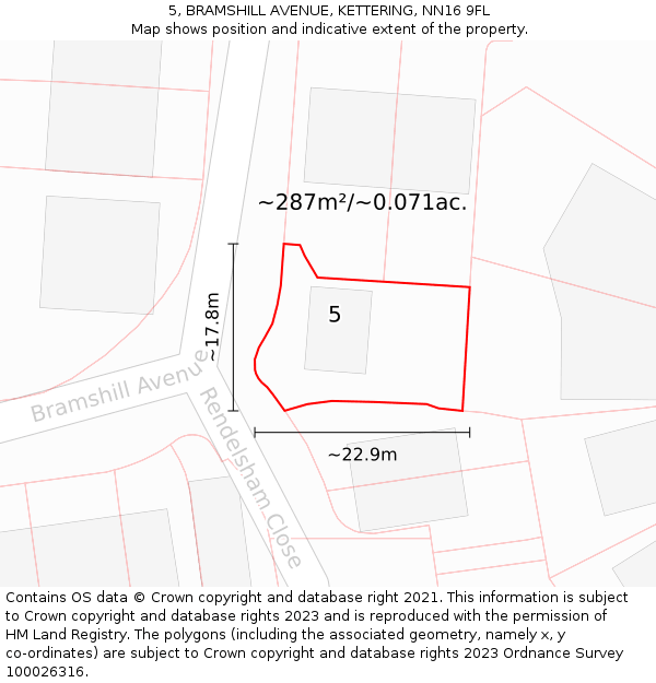 5, BRAMSHILL AVENUE, KETTERING, NN16 9FL: Plot and title map