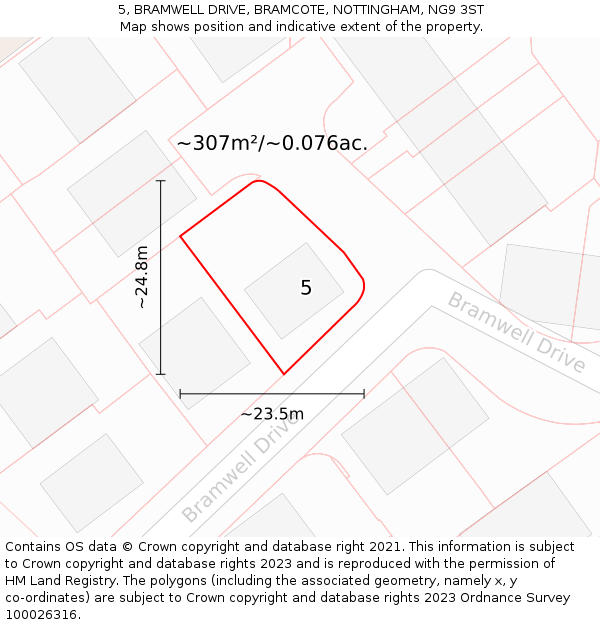 5, BRAMWELL DRIVE, BRAMCOTE, NOTTINGHAM, NG9 3ST: Plot and title map