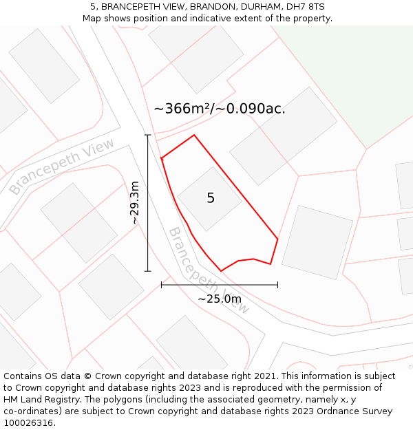 5, BRANCEPETH VIEW, BRANDON, DURHAM, DH7 8TS: Plot and title map