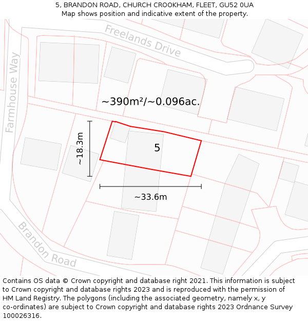 5, BRANDON ROAD, CHURCH CROOKHAM, FLEET, GU52 0UA: Plot and title map