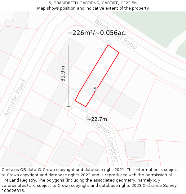 5, BRANDRETH GARDENS, CARDIFF, CF23 5NJ: Plot and title map