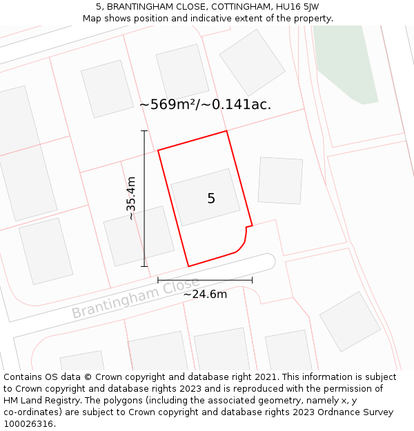 5, BRANTINGHAM CLOSE, COTTINGHAM, HU16 5JW: Plot and title map