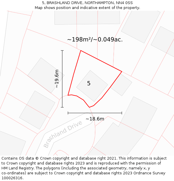 5, BRASHLAND DRIVE, NORTHAMPTON, NN4 0SS: Plot and title map
