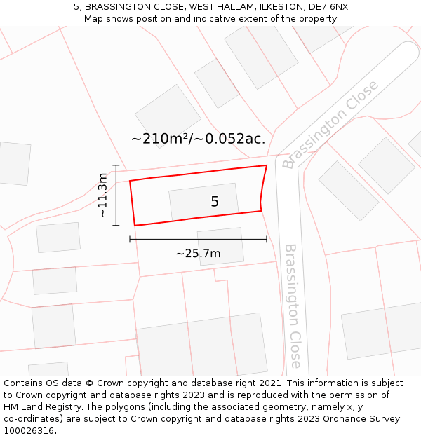 5, BRASSINGTON CLOSE, WEST HALLAM, ILKESTON, DE7 6NX: Plot and title map