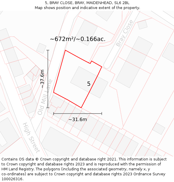 5, BRAY CLOSE, BRAY, MAIDENHEAD, SL6 2BL: Plot and title map