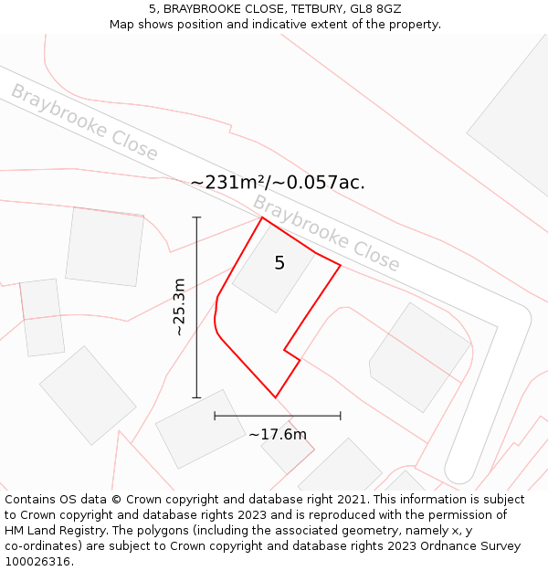 5, BRAYBROOKE CLOSE, TETBURY, GL8 8GZ: Plot and title map