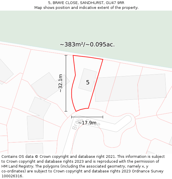 5, BRAYE CLOSE, SANDHURST, GU47 9RR: Plot and title map