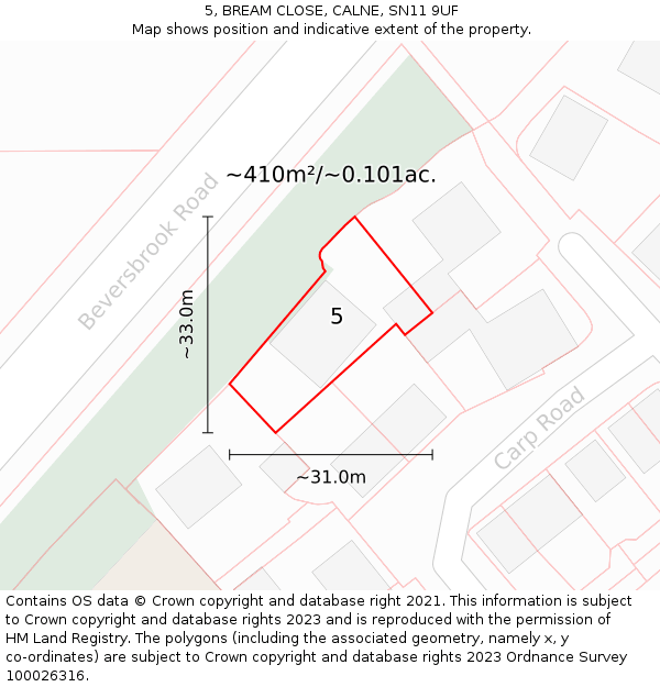 5, BREAM CLOSE, CALNE, SN11 9UF: Plot and title map