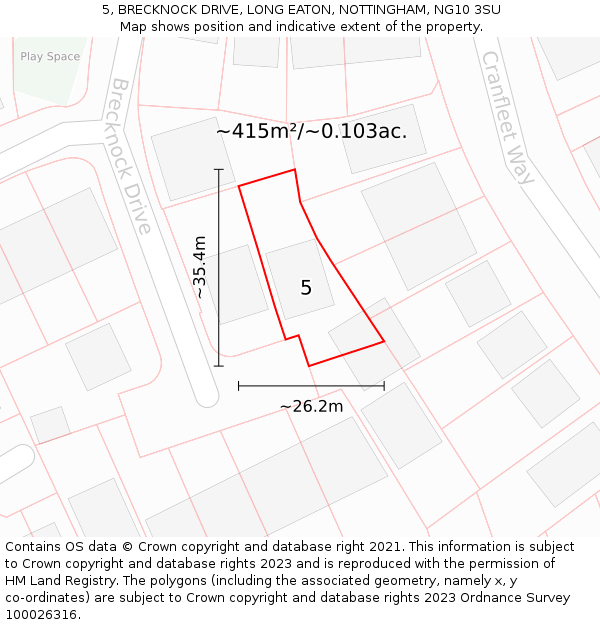5, BRECKNOCK DRIVE, LONG EATON, NOTTINGHAM, NG10 3SU: Plot and title map